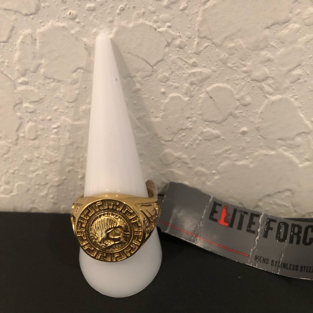 NEW MEN’S GOLD STAINLESS STEEL RING BY ELITE FORCE WITH TAG SIZE 10